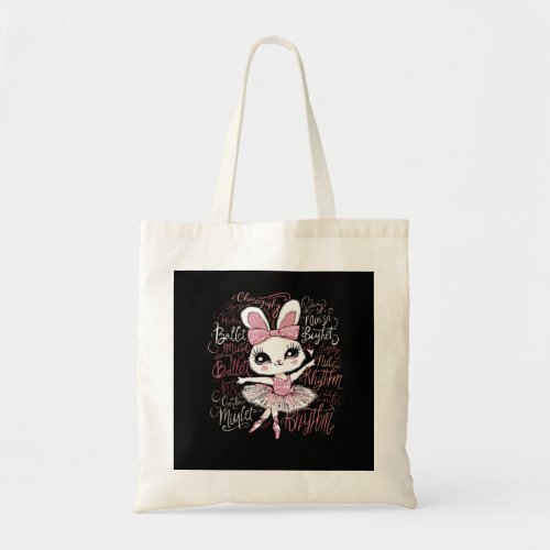 Illustration of a ballerina bunnys hairstyle wear tote bag