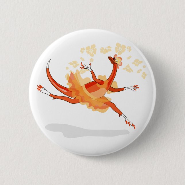 Illustration Of A Ballerina Dancing Raptor. 2 Button (Front)