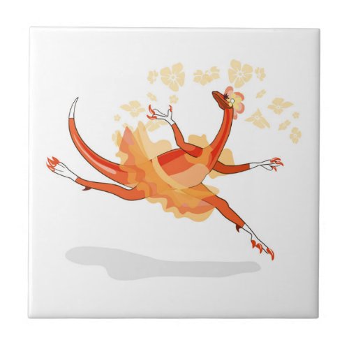 Illustration Of A Ballerina Dancing Raptor 2 Ceramic Tile