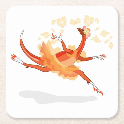 Illustration Of A Ballerina Dancing Raptor 2 Square Paper Coaster