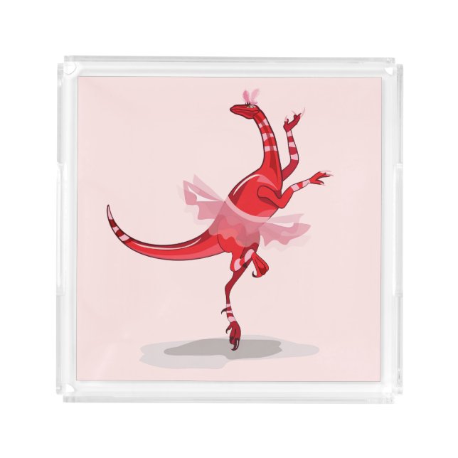 Illustration Of A Ballerina Dancing Raptor. Acrylic Tray (Front)