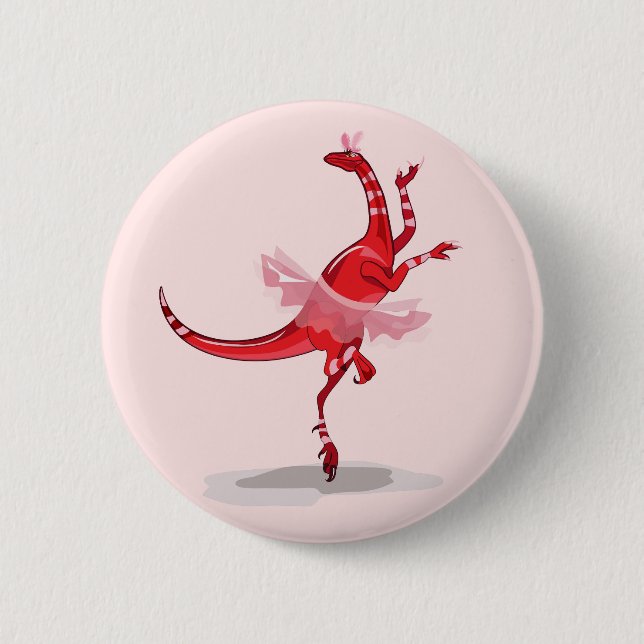 Illustration Of A Ballerina Dancing Raptor. Button (Front)