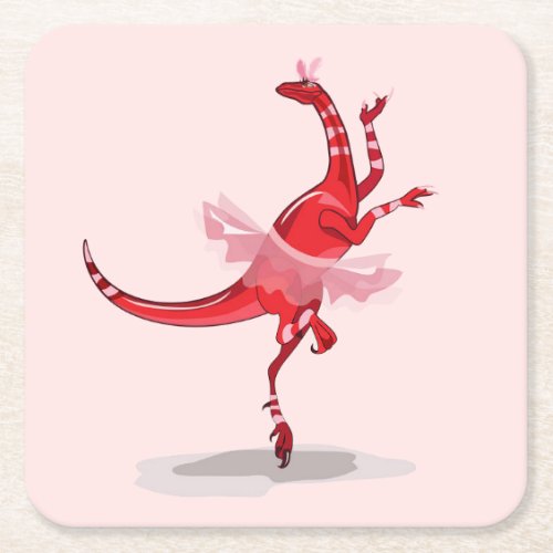 Illustration Of A Ballerina Dancing Raptor Square Paper Coaster