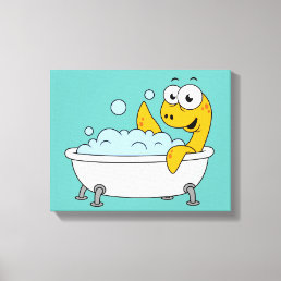 Illustration Of A Bathing Loch Ness Monster. Canvas Print