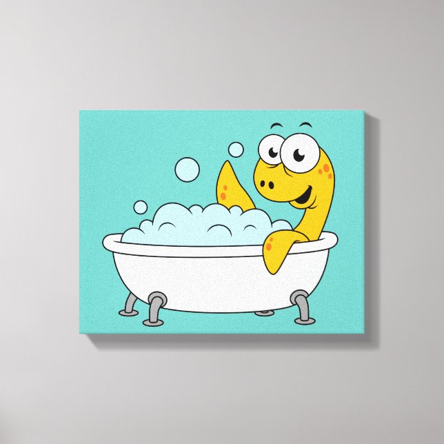 Illustration Of A Bathing Loch Ness Monster. Canvas Print (Front)