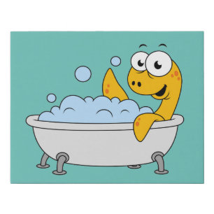 Illustration Of A Bathing Loch Ness Monster. Faux Canvas Print