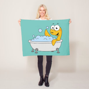 Illustration Of A Bathing Loch Ness Monster. Fleece Blanket