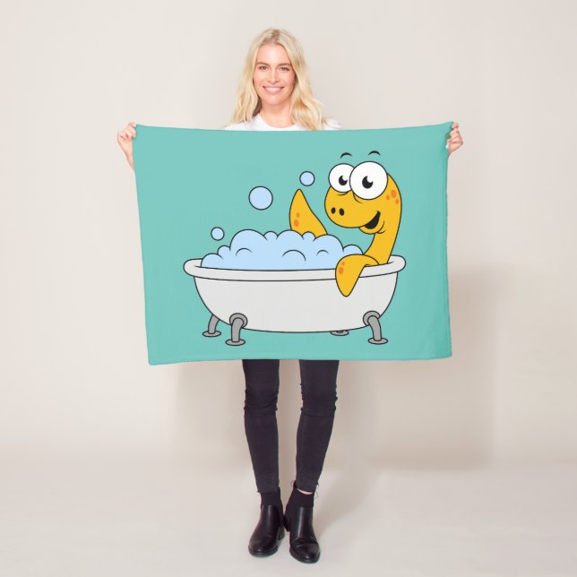 Illustration Of A Bathing Loch Ness Monster. Fleece Blanket (In Situ)