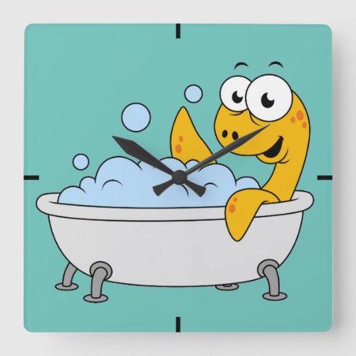 Illustration Of A Bathing Loch Ness Monster Square Wall Clock