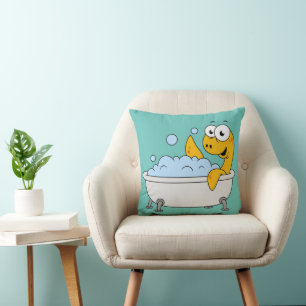 Illustration Of A Bathing Loch Ness Monster. Throw Pillow