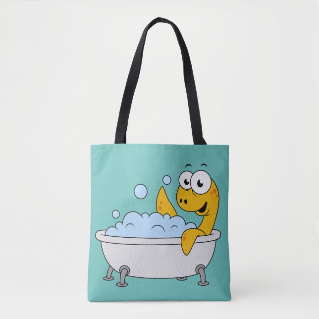 Illustration Of A Bathing Loch Ness Monster. Tote Bag (Front)