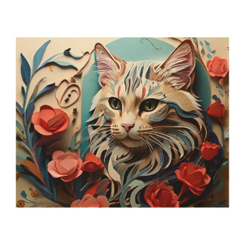 Illustration Of A Beautiful cat _ Wood Wall Art