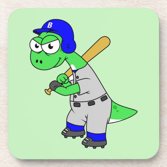 Illustration Of A Brontosaurus Baseball Player. Beverage Coaster (Front)