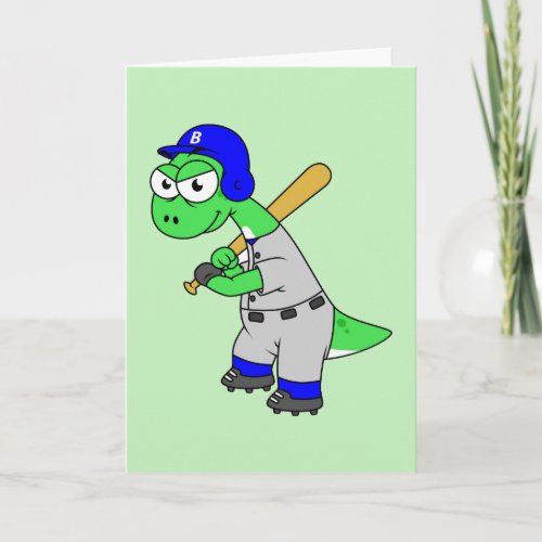 Illustration Of A Brontosaurus Baseball Player Card