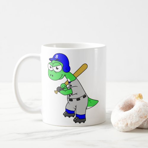 Illustration Of A Brontosaurus Baseball Player Coffee Mug