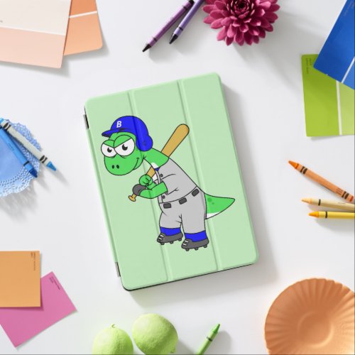 Illustration Of A Brontosaurus Baseball Player iPad Air Cover