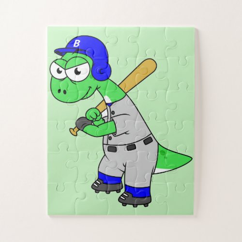 Illustration Of A Brontosaurus Baseball Player Jigsaw Puzzle