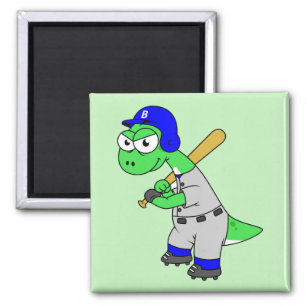 Illustration Of A Brontosaurus Baseball Player. Magnet