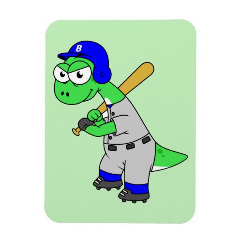 Illustration Of A Brontosaurus Baseball Player Magnet