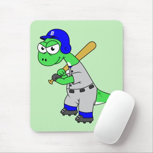 Illustration Of A Brontosaurus Baseball Player Mouse Pad