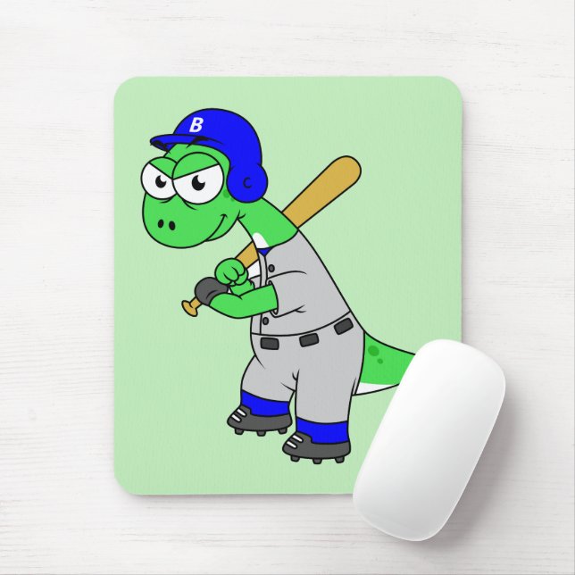 Illustration Of A Brontosaurus Baseball Player. Mouse Pad (With Mouse)
