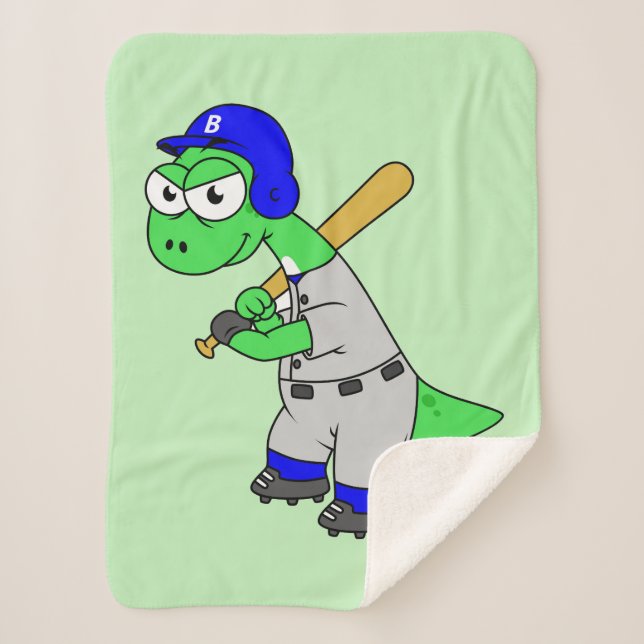 Illustration Of A Brontosaurus Baseball Player. Sherpa Blanket (Front)