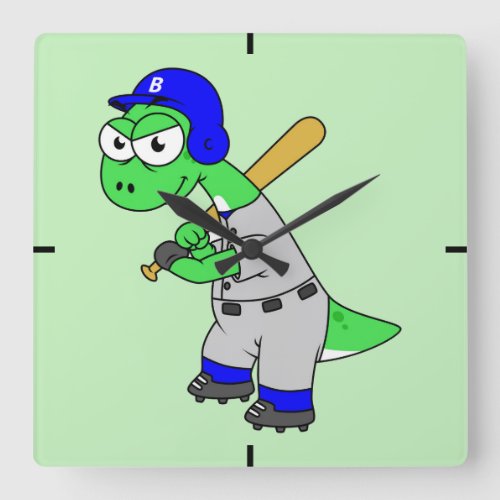 Illustration Of A Brontosaurus Baseball Player Square Wall Clock