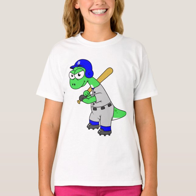 Illustration Of A Brontosaurus Baseball Player. T-Shirt (Front)