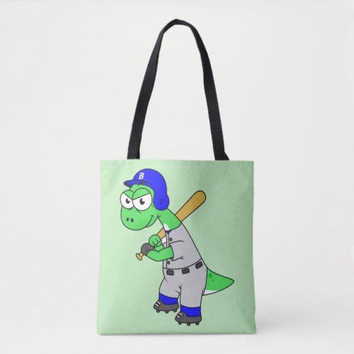Illustration Of A Brontosaurus Baseball Player Tote Bag