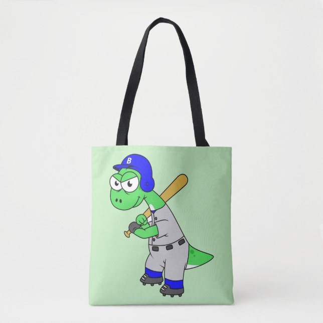 Illustration Of A Brontosaurus Baseball Player. Tote Bag (Front)