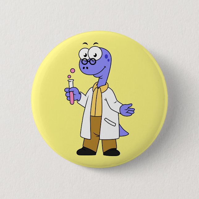 Illustration Of A Brontosaurus Chemist. Button (Front)