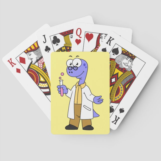 Illustration Of A Brontosaurus Chemist. Poker Cards (Back)