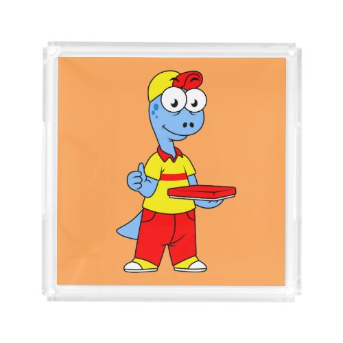Illustration Of A Brontosaurus Delivery Person Acrylic Tray