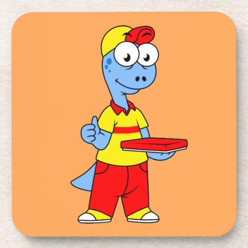 Illustration Of A Brontosaurus Delivery Person Beverage Coaster