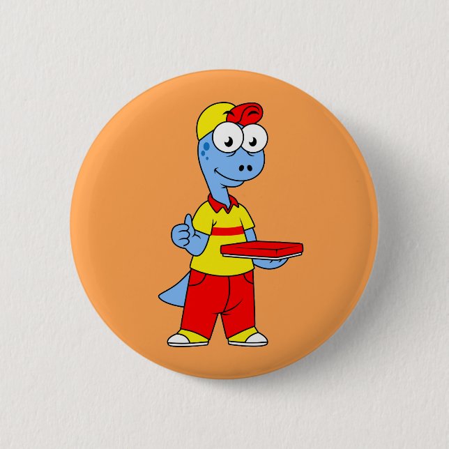 Illustration Of A Brontosaurus Delivery Person. Button (Front)