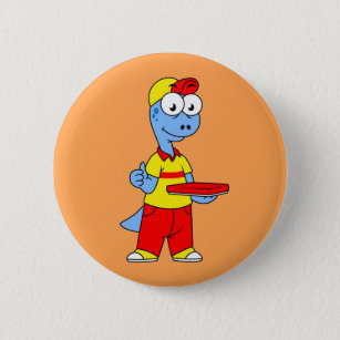 Illustration Of A Brontosaurus Delivery Person. Button