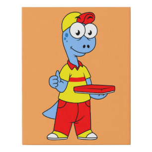 Illustration Of A Brontosaurus Delivery Person. Faux Canvas Print