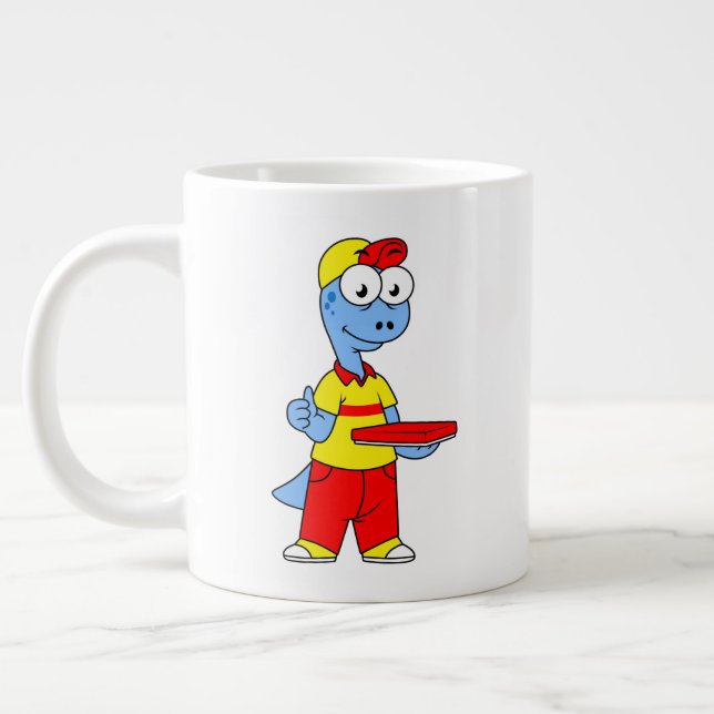 Illustration Of A Brontosaurus Delivery Person. Giant Coffee Mug (Left)