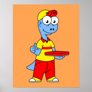 Illustration Of A Brontosaurus Delivery Person. Poster