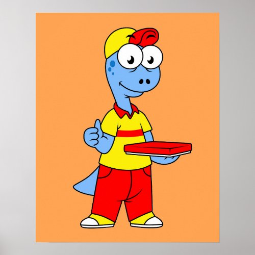 Illustration Of A Brontosaurus Delivery Person Poster