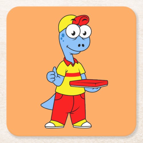 Illustration Of A Brontosaurus Delivery Person Square Paper Coaster