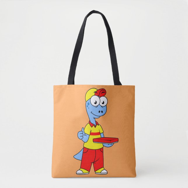 Illustration Of A Brontosaurus Delivery Person. Tote Bag (Front)