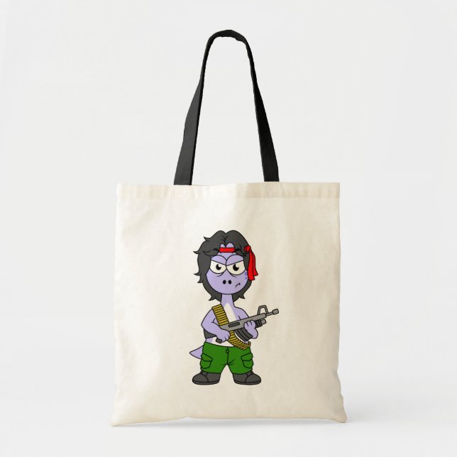 Illustration Of A Brontosaurus Dressed As Rambo. Tote Bag (Front)