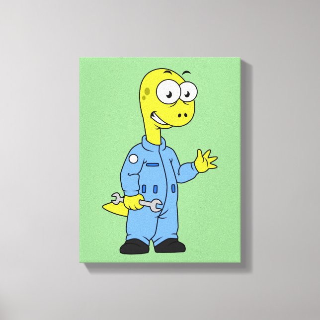 Illustration Of A Brontosaurus Mechanic. Canvas Print (Front)