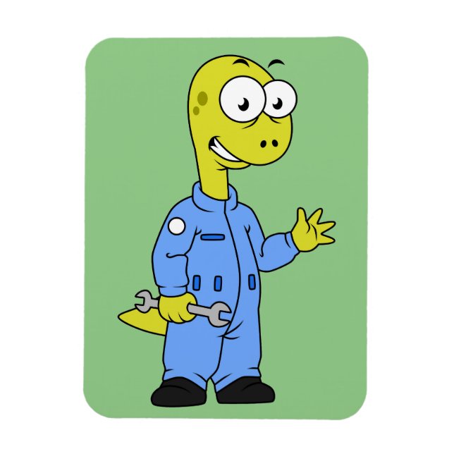 Illustration Of A Brontosaurus Mechanic. Magnet (Vertical)
