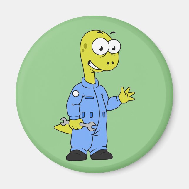Illustration Of A Brontosaurus Mechanic. Magnet (Front)