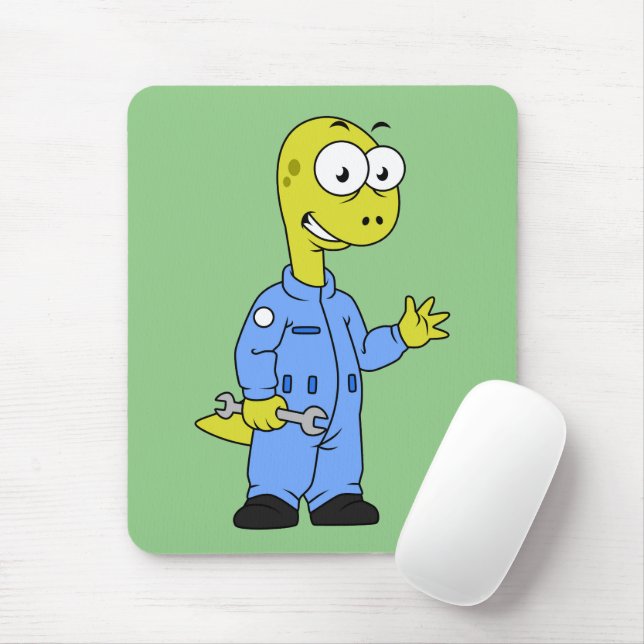 Illustration Of A Brontosaurus Mechanic. Mouse Pad (With Mouse)