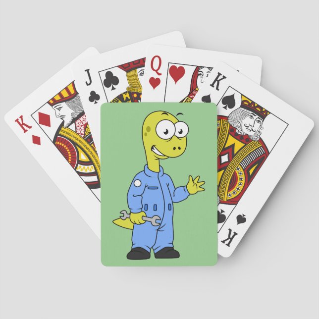 Illustration Of A Brontosaurus Mechanic. Poker Cards (Back)