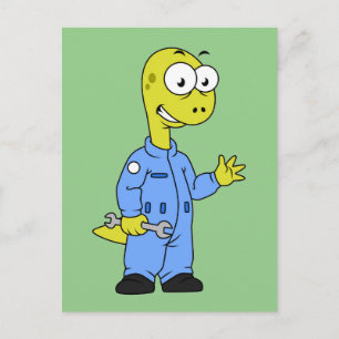 Illustration Of A Brontosaurus Mechanic. Postcard