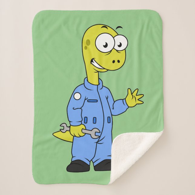 Illustration Of A Brontosaurus Mechanic. Sherpa Blanket (Front)